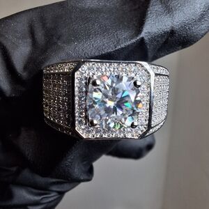 2ctw Rhodium Over Silver Filled Moissanite Size 12 Mens Ring *New*